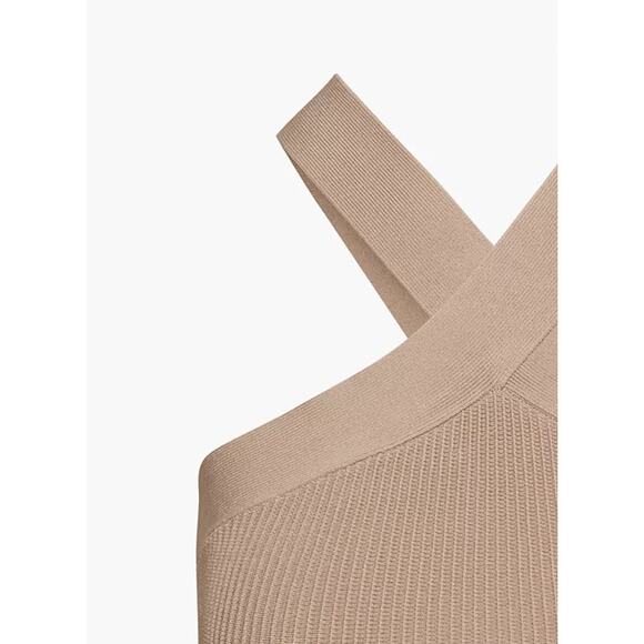 Aritzia Babaton Sculpt Beige Ribbed Knit Criss Cross Sleeveless Crop Tank Top XS - Picture 10 of 10